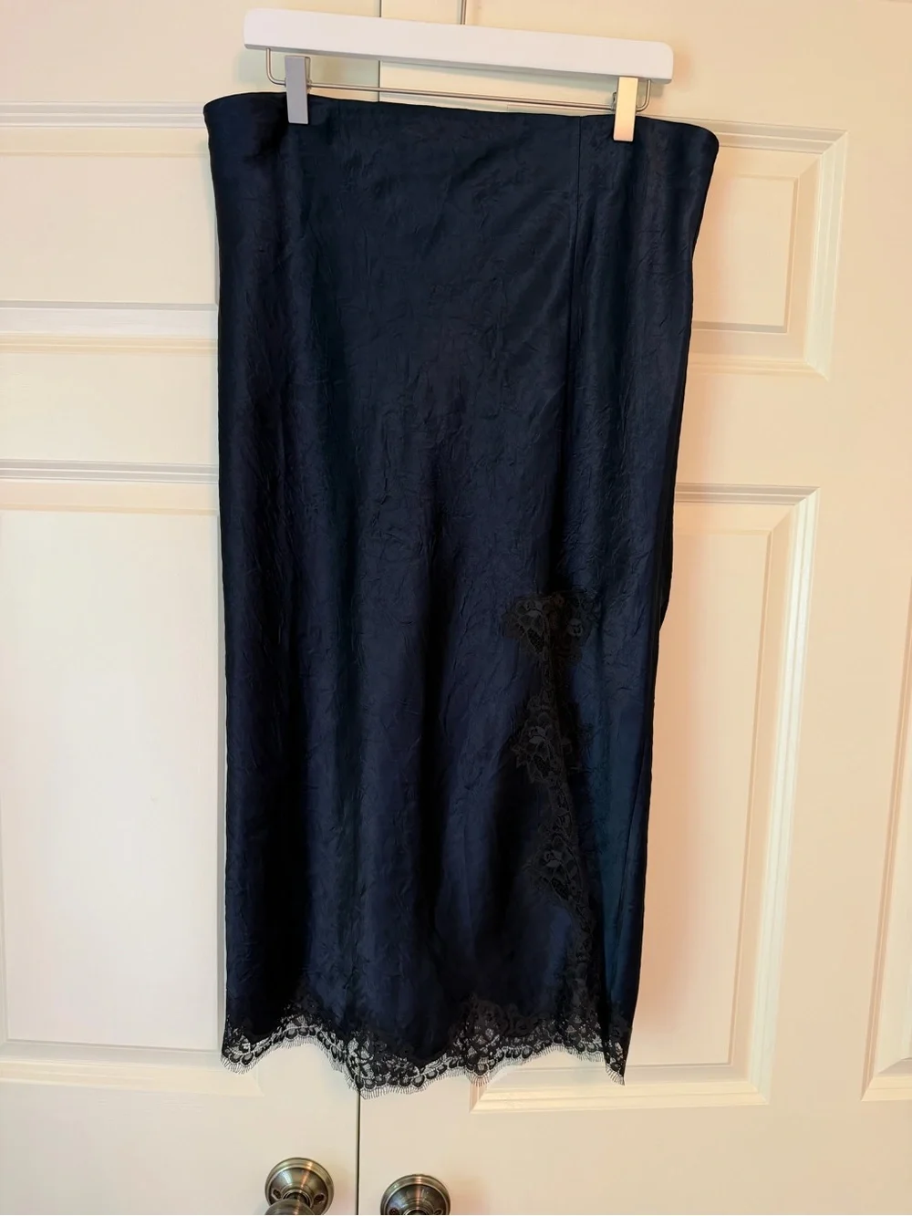 J. Crew Navy Slip Skirt with Lace-Trim Hem - Picture 3 of 6